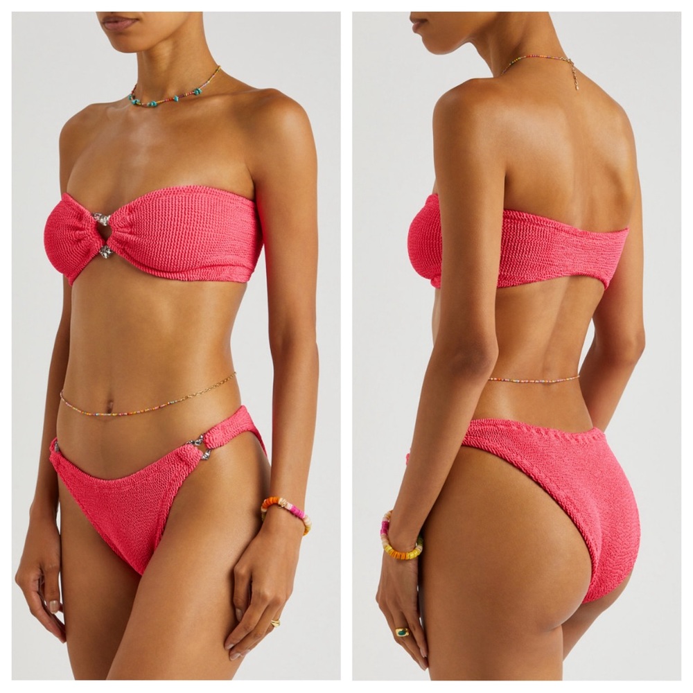 Hunza G Pink Glitter Heart Nicole Crinkle Bikini Set One Size